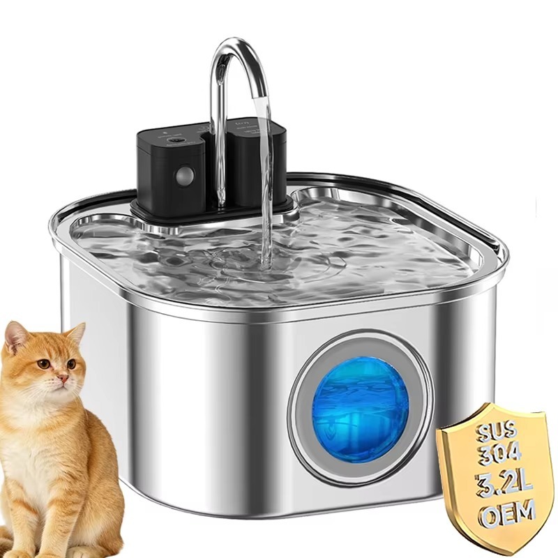 Pet Water Fountain - 3.2L Wireless Cat Water Fountain Stainless